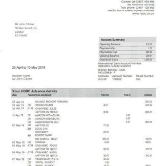 United Kingdom HSBC bank proof of address statement template in PSD format, fully editable download template file