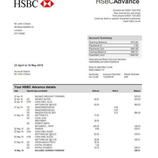 United Kingdom HSBC bank statement template in Word and PDF format download template file