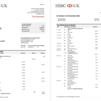 United Kingdom HSBC bank statement, Word and PDF template, 5 pages download template file