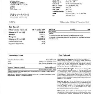 United Kingdom Lloyds bank proof of address statement template, fully editable in PSD format download template file