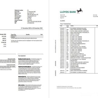 United Kingdom Lloyds bank statement template in Word and PDF format, good for address prove (2 pages) download template file