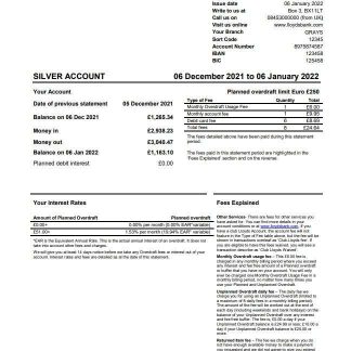 United Kingdom Lloyds bank statement Word and PDF template, version 2 download template file