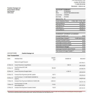United Kingdom Metro bank statement Excel and PDF template, 4 pages download template file