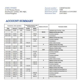 United Kingdom Metro Bank statement template in Word and PDF format download template file