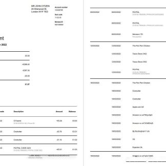 United Kingdom Monese bank statement Word and PDF template, 3 pages download template file