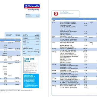 United Kingdom Nationwide bank statement template in .doc and .pdf format (5 pages) download template file