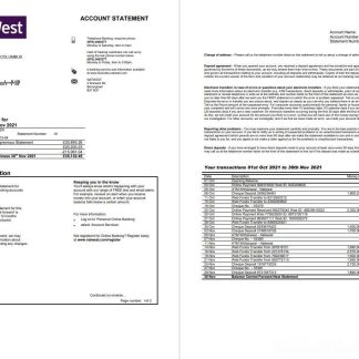 United Kingdom NatWest bank account statement template in Word and PDF format, 2 pages download template file