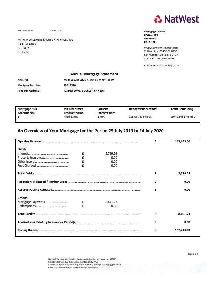 United Kingdom NatWest bank proof of address statement in Word and PDF format (.doc and .pdf) download template file