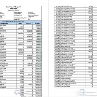 Bangladesh Exim Bank statement of account Word and PDF template, 2 pages download template file