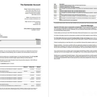 United Kingdom Santander bank statement template in Word and PDF format (2 pages) download template file