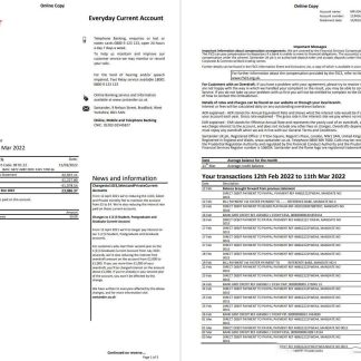 United Kingdom Santander bank statement Word and PDF template, 3 pages, version 2 download template file