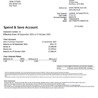 United Kingdom TBS bank statement Excel and PDF template, 4 pages 1 download template file