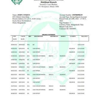 Bangladesh Islami Bank Limited statement Word and PDF template, 2 pages download template file