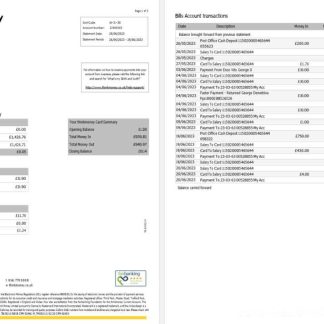 United Kingdom Think Money bank statement Word and PDF template, 3 pages 1 2 SCR download template file