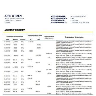 Uruguay Banco De La Republica Oriental Del Uruguay bank statement template in .doc and .pdf format download template file