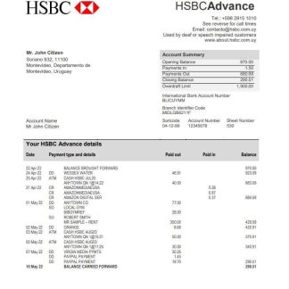 Uruguay HSBC bank statement download template file