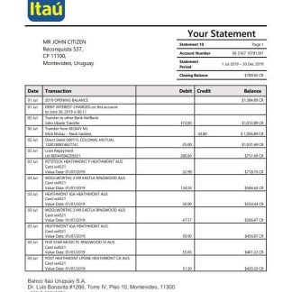 Uruguay Itau bank statement template in Word and PDF format download template file