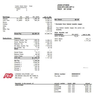 USA ADP business corporate earnings statement template in Word and PDF format download template file