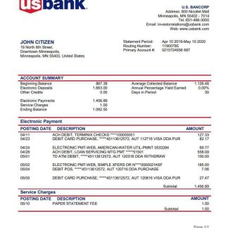 USA Bancorp bank proof of address statement template in Word and PDF format download template file