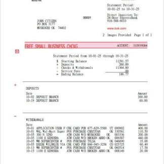 USA Bank of Oklahoma account statement Word and PDF template download template file