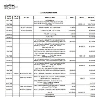 USA Bank of Texas account statement download template file