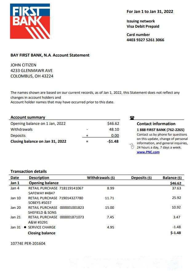 USA Bay First bank statement download template file