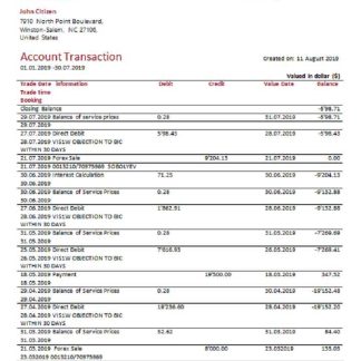 USA BB&T Corp. bank statement easy to fill template in .xls and .pdf file format download template file