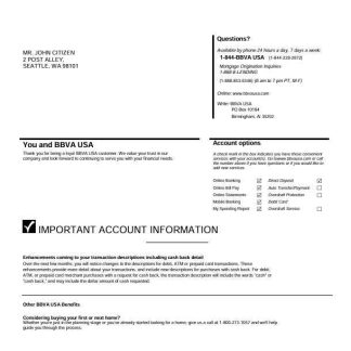 USA BBVA bank statement Word and PDF template, 5 pages download template file