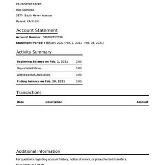 USA California Bluevine bank st word pdf download template file