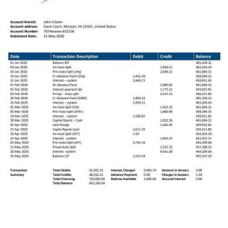 USA Capital One bank statement template, Word and PDF format (.doc and .pdf) download template file