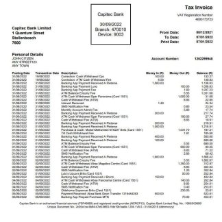 USA Capitec Bank Statement download template file