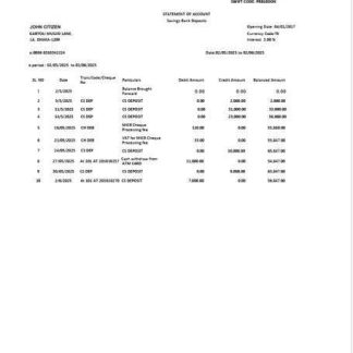 Bangladesh Prime Bank Limited statement of account Word and PDF template, version 2 download template file