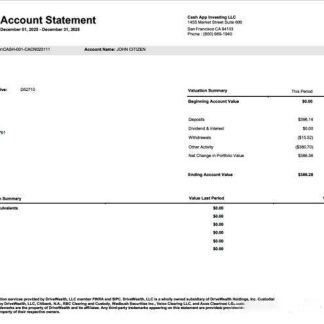 USA Cash App Investing account statement Word and PDF template download template file