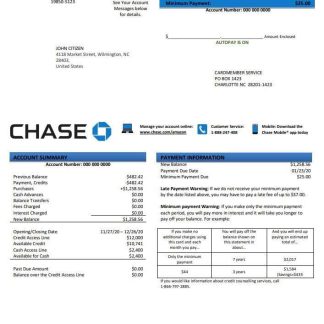 USA Chase bank credit card statement template in .doc and .pdf format download template file