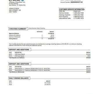 USA Chase bank statement Word and PDF template, version 3 download template file