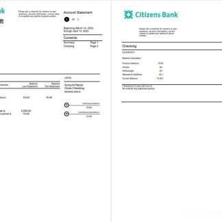 USA Citizens bank statement Word and PDF template, 2 pages download template file