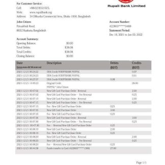 Bangladesh Rupali Bank statement template in Word and PDF format download template file