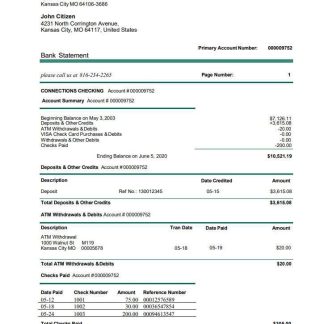 USA Commerce bank proof of address statement template in Word and PDF format download template file