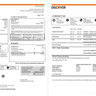 USA Discover bank credit card statement template in Word and PDF format (2 pages) download template file