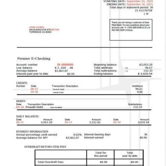 USA East West Bank account statement Word and PDF template download template file