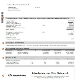 USA EASTERN BANK statement Word and PDF template download template file