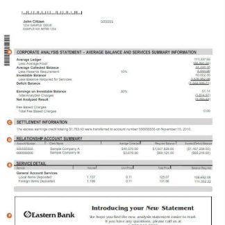 USA Eastern Bank statement Word and PDF template w download template file