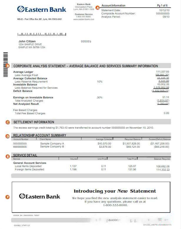 USA Eastern Bank statement Word and PDF template w download template file