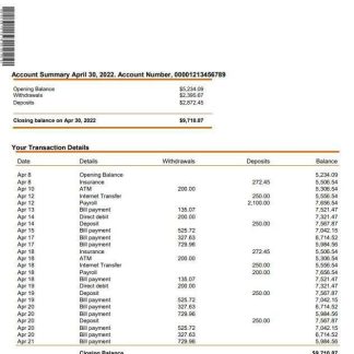 USA Eastern Michigan Bank statement download template file