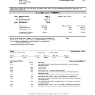 USA Fifth Third Bank statement in Word and PDF (.doc and .pdf) format, good for address prove download template file