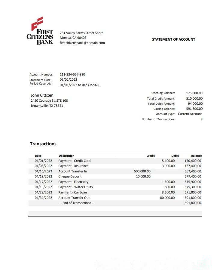 USA First Citizens Bank download template file