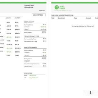 USA Green Dot account statement Word and PDF template, 2 pages download template file