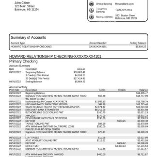 USA Howard bank statement Word and PDF template download template file