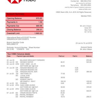 USA HSBC bank statement template, fully editable in PSD format download template file