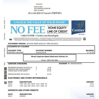 USA Indiana Centier bank word pdf download template file